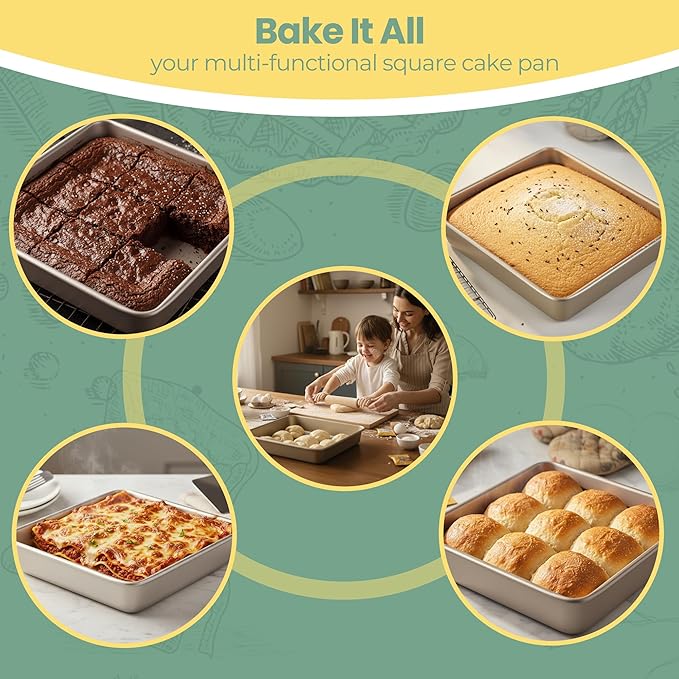 9x9 Baking Pan, 9 inch Brownie Pan, Nonstick Carbon Steel, Shallow Dish Bakeware - Image 9