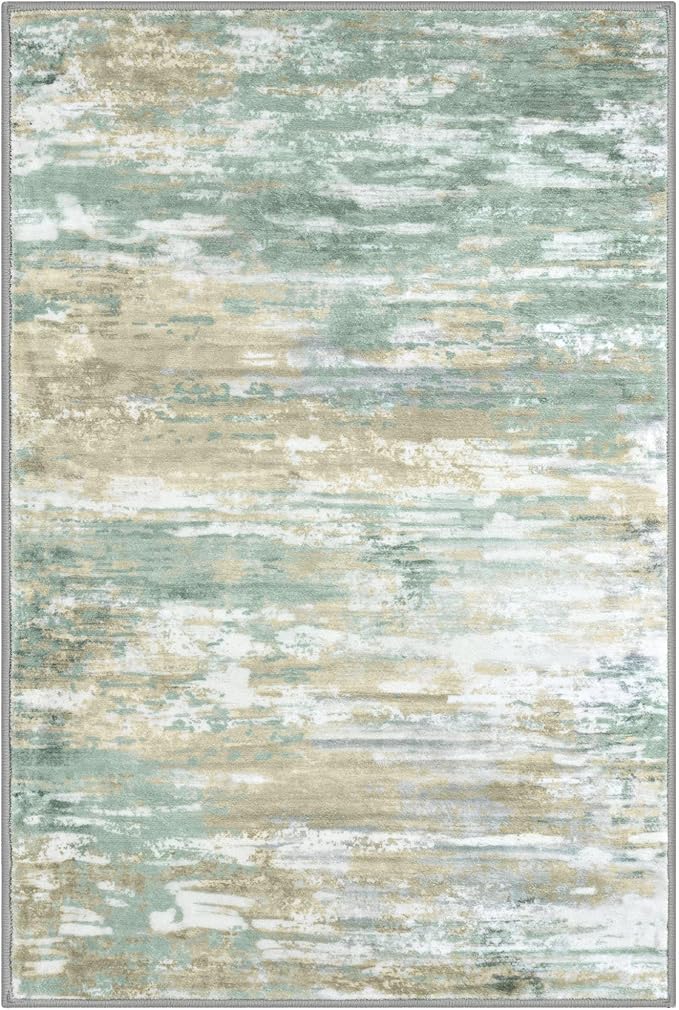 KOZYFLY Modern Abstract 3x5 Area Rug Washable Bedroom Rug Light Green Yellow - Image 8