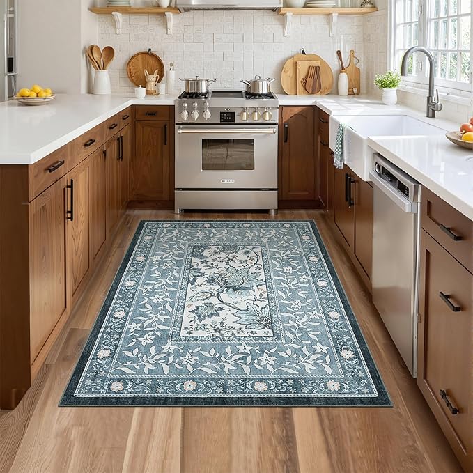 GarveeHome Provence Misty Blue 3x5 Rug Washable Non-Slip Low-Pile Indoor Rugs - Image 3