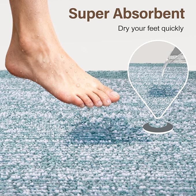 60x24 Long Bathroom Rugs Washable Non Slip, Dusty Blue Bath Mat - Image 7