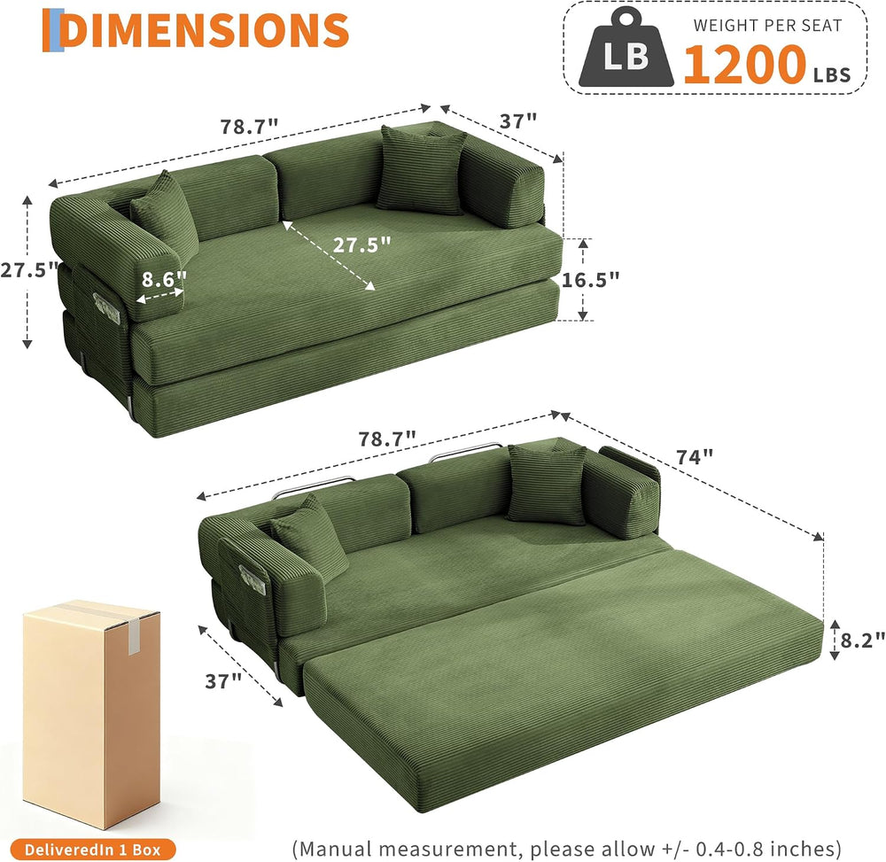 5-in-1 Convertible Sleeper Sofa Bed, 79" Loveseat Boneless Couch