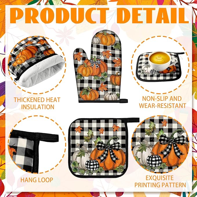 Fanfanwin 10 Pcs Thanksgiving Kitchen Decor Set Kitchen Towels Pot Holders Oven - Image 4