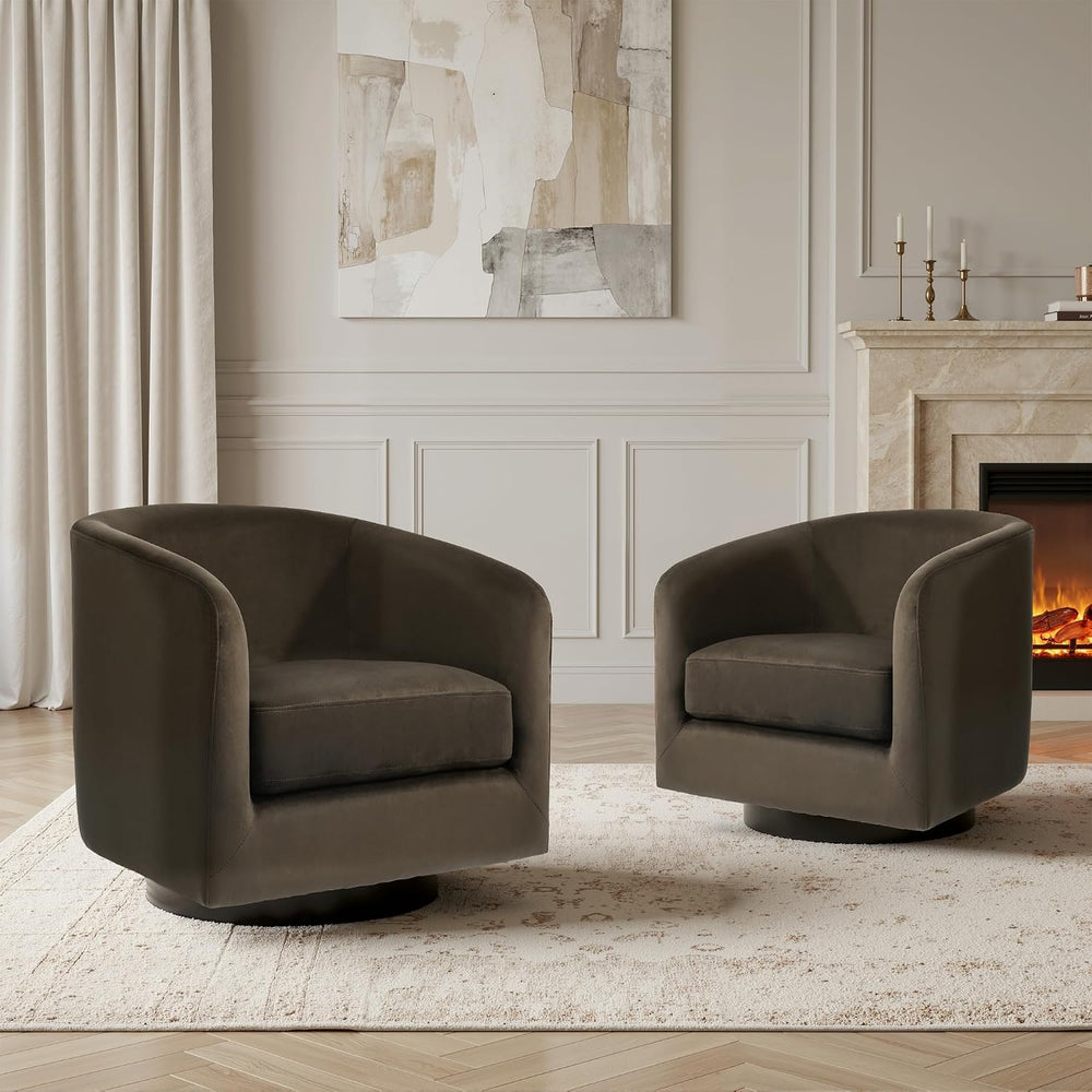 Swivel Accent Chairs Set of 2, Velvet Barrel Club Armchair, Coffee