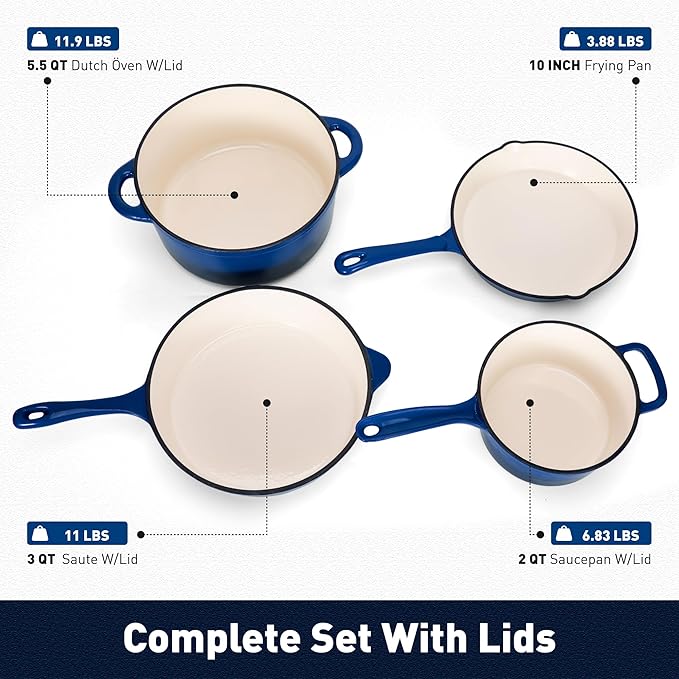 DishDelight 7 Pcs Enameled Cast Iron Pots and Pans Set, Induction Enamel Coated - Image 7