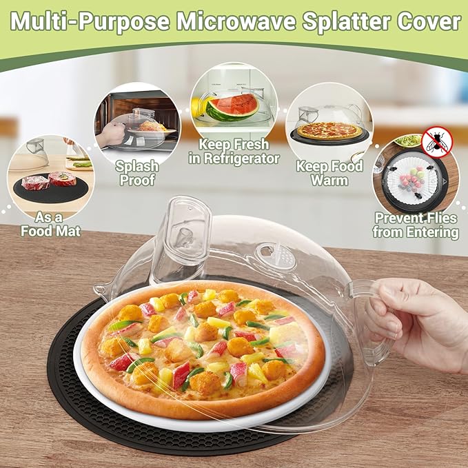 Microwave Splatter Cover for Food, Integrated Handle, Splatter Guard, 10” Plate - Image 7