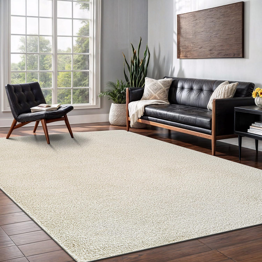 Area Rug 6x9 Bone Washable Indoor Rug Solid Non Slip Easy to Clean Non Sheddi...
