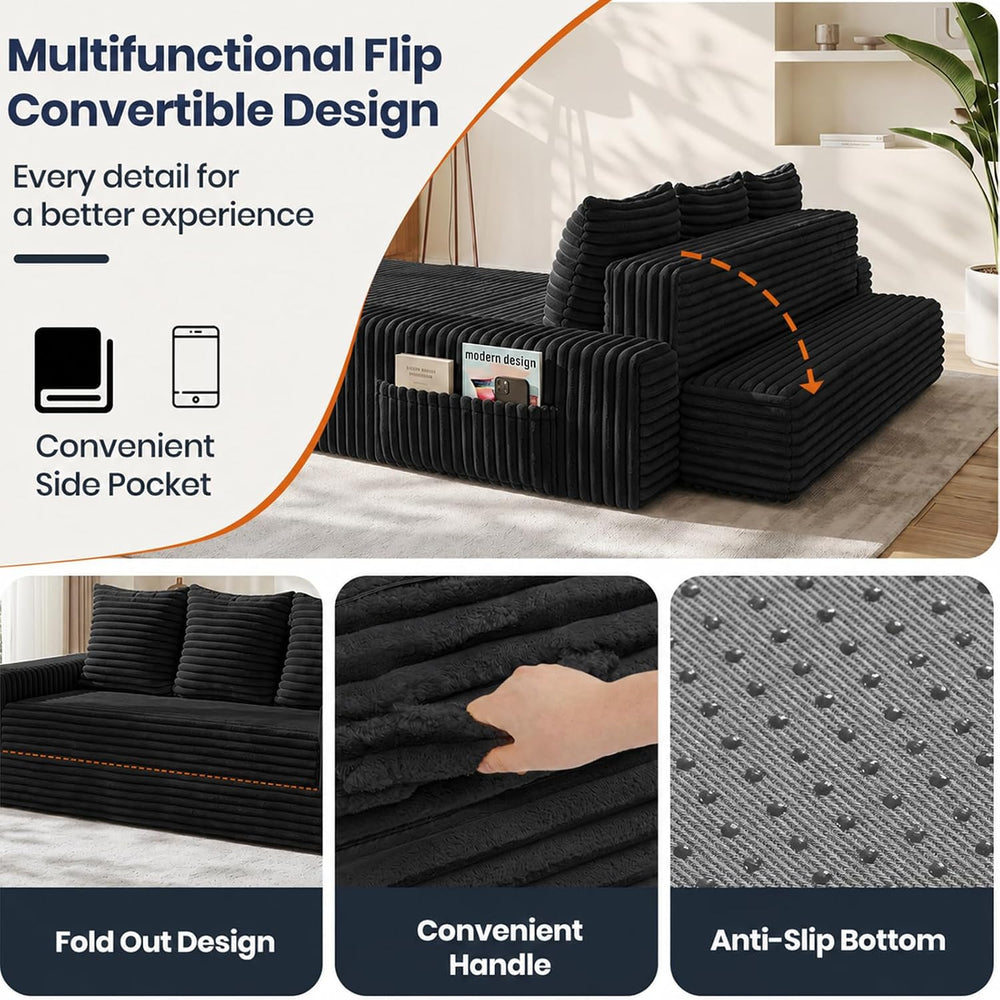 2-in-1 Convertible Sofa Bed, 70" Boneless Couch