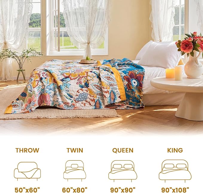 MSGKV Boho Throw Blanket 60"x80" Floral Cotton Blanket - Image 5