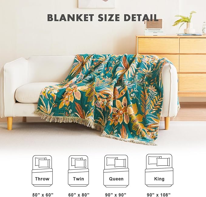 MSGKV Boho Throw Blanket for Couch 100% Cotton Embroidery Blanket 50"x60" Sofa - Image 4