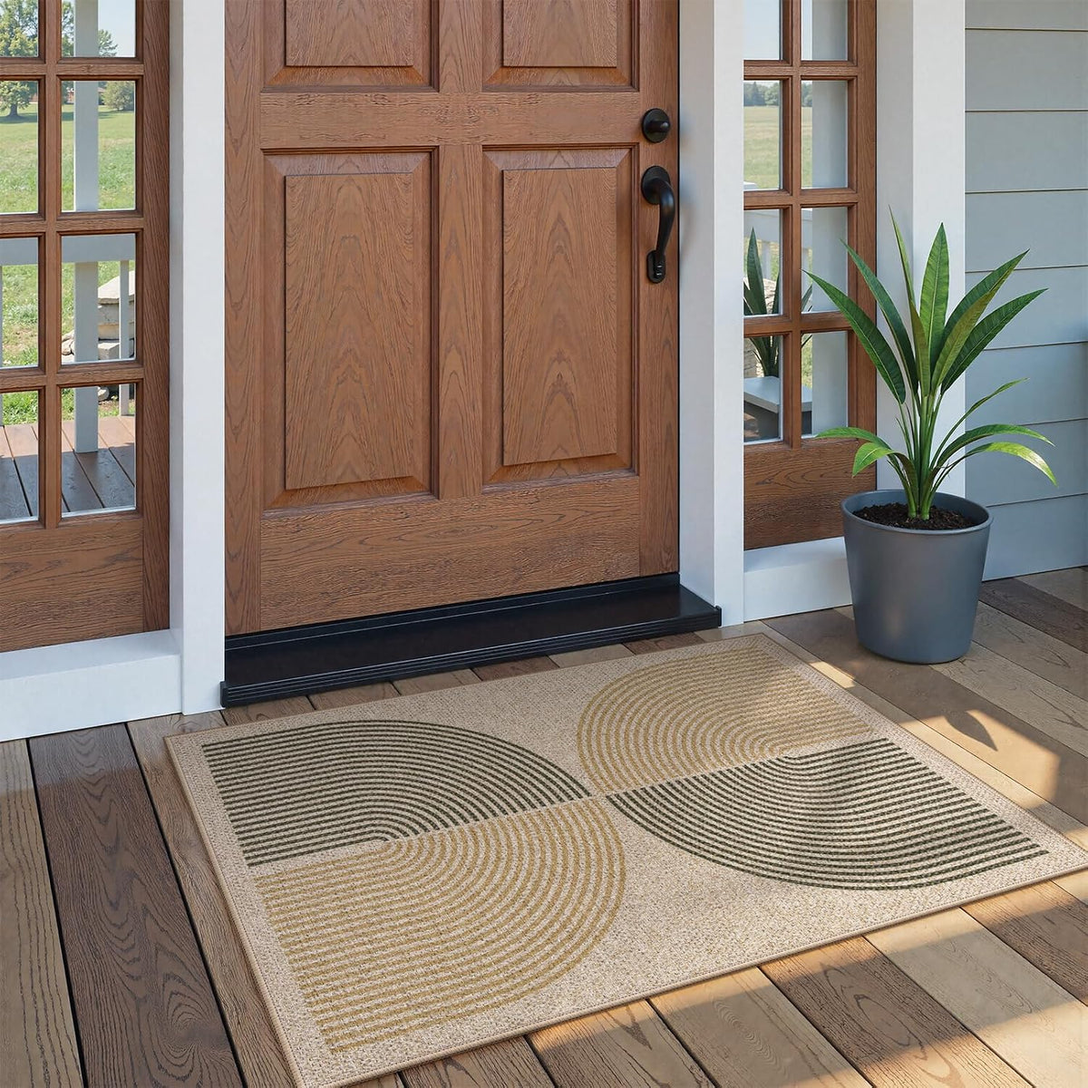 Lahome Enfys Rainbow Front Door Mat, Farmhouse Neutral Non Slip Non Shedding