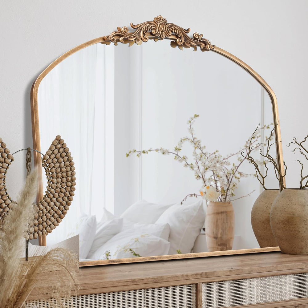 PERFNIQUE Vintage Mirror, 36" X 30" Gold Arched Antique Baroque Mirror