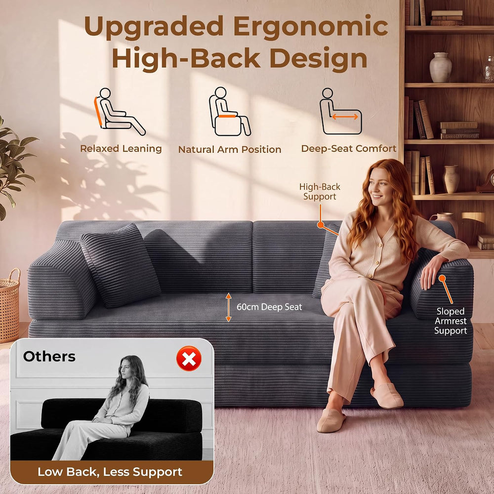 79" High‑Back Convertible Futon Sofa Bed, Boneless Couch for Living Room
