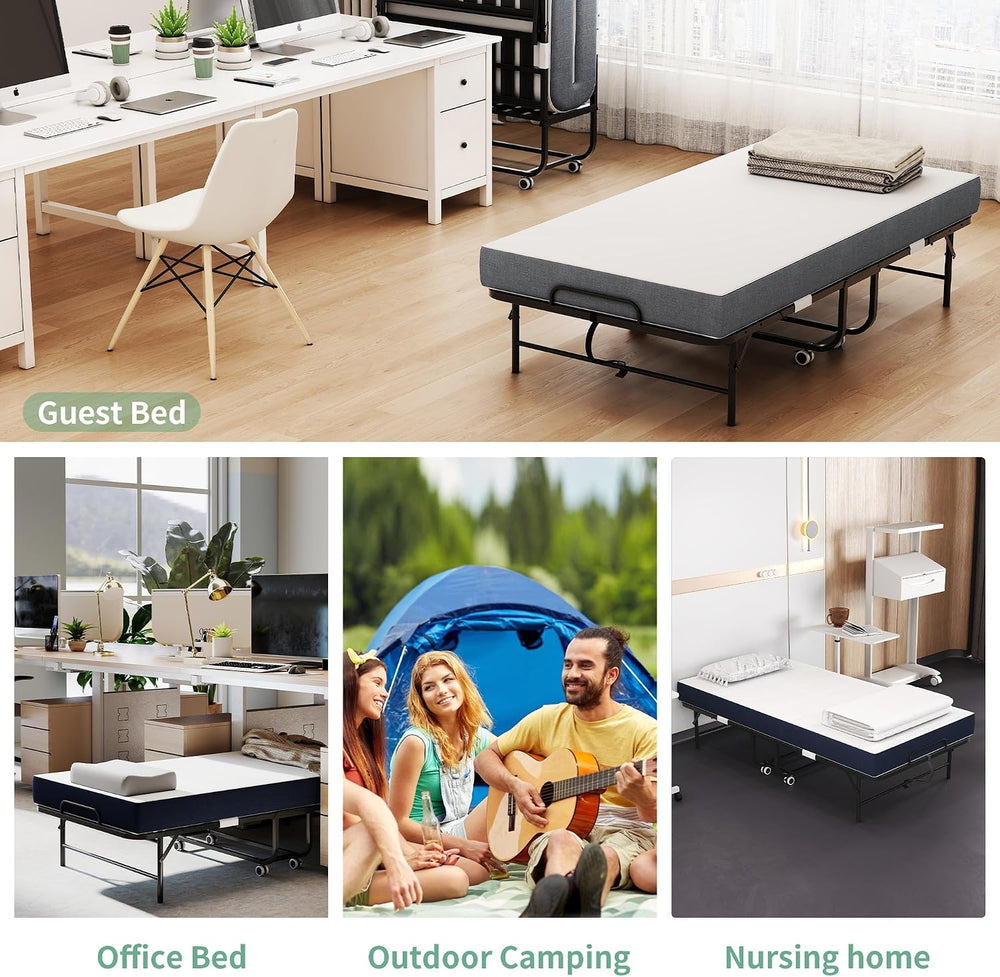 Folding Bed with Mattress,5-Inch Memory Foam Foldable Bed for Adults,500lbs C...