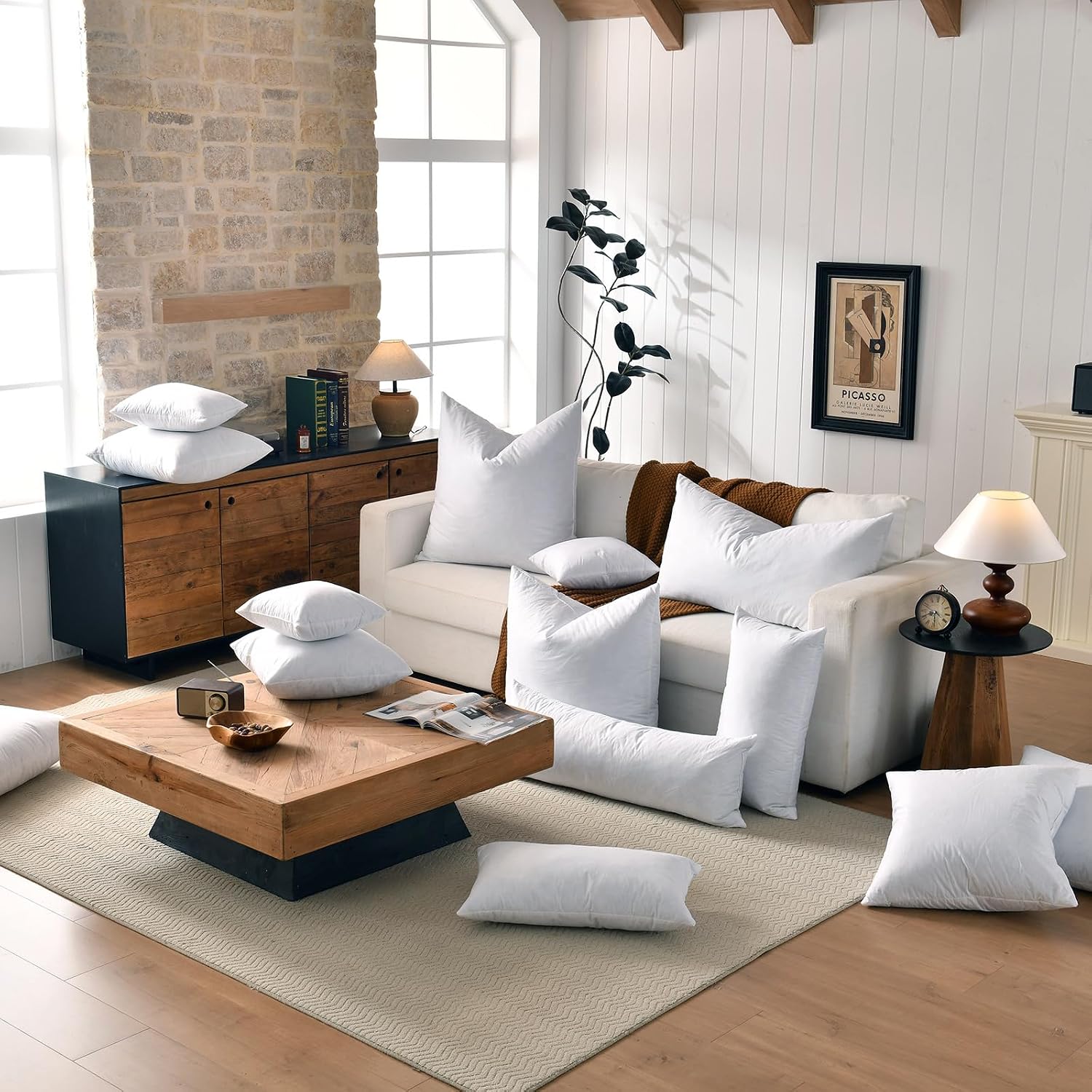 basic home 28x28 Euro Throw Pillow Insert-Down Feather Pillow Insert-Cotton Fabric-White-1 Piece