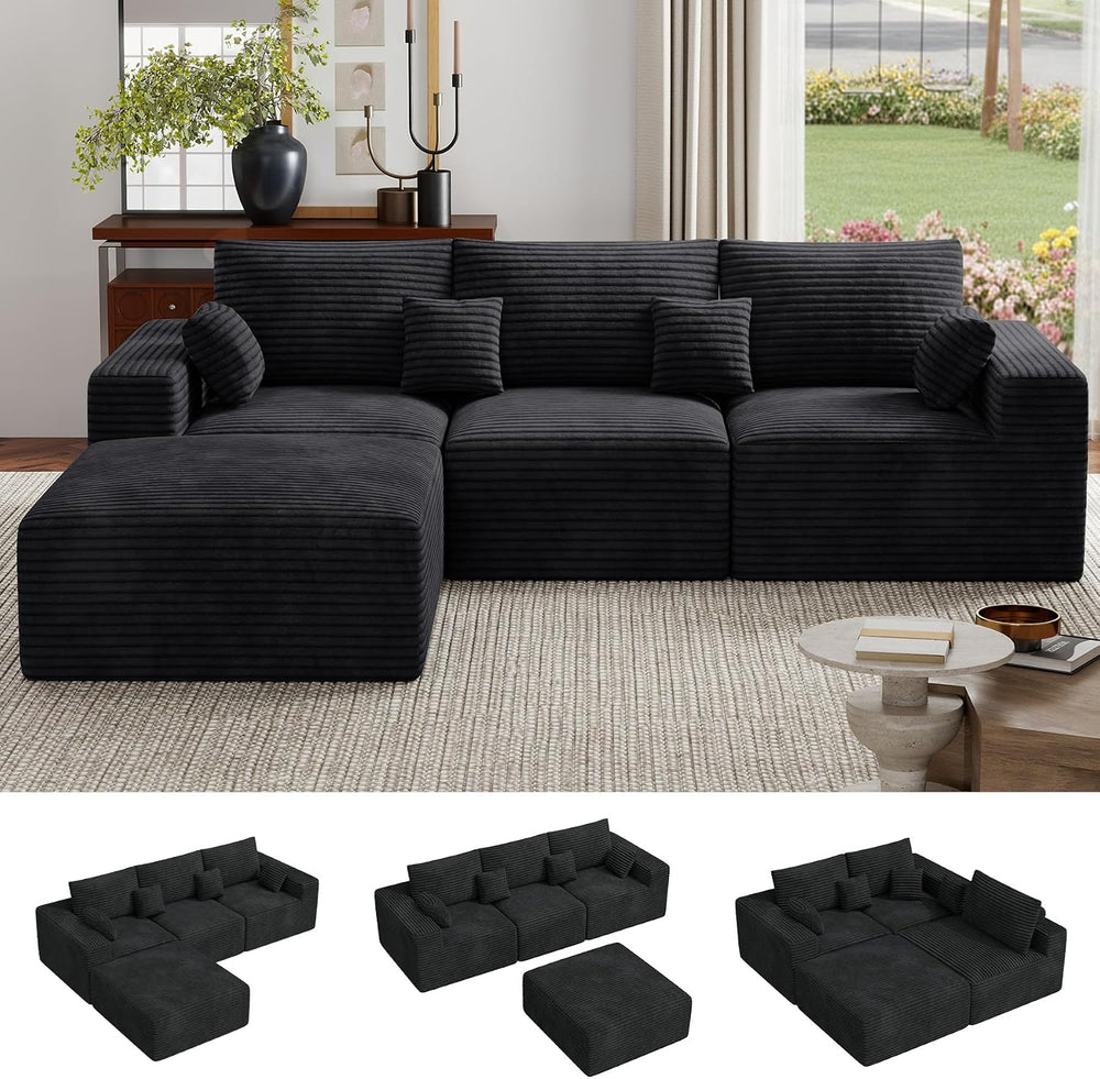 113" L-Shaped Boneless Couch, Modern Modular Sectional Sofa with Deep Se...