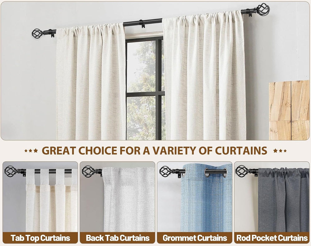 KAMANINA Black Curtain Rods for Windows 72 to 144 Inch, Long Drapery Rods