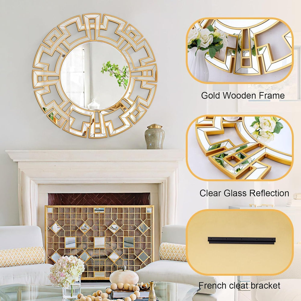 Chende Large Round Mirror, 40'' Modern Living Room Mirrorr with Bevel...