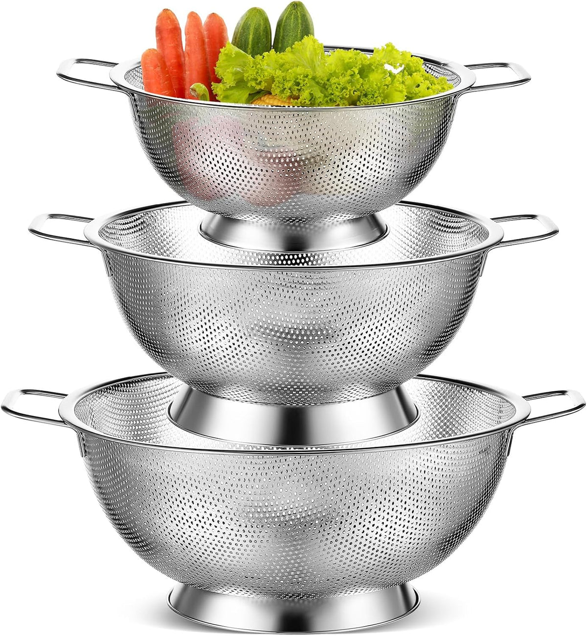 Bokon 3 Pcs Stainless Steel Colander Set Colander Bowl and Sieves 1/3/5 Quart