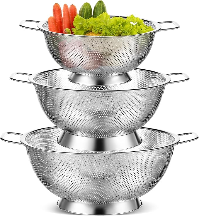 Bokon 3 Pcs Stainless Steel Colander Set Colander Bowl and Sieves 1/3/5 Quart by Bokon