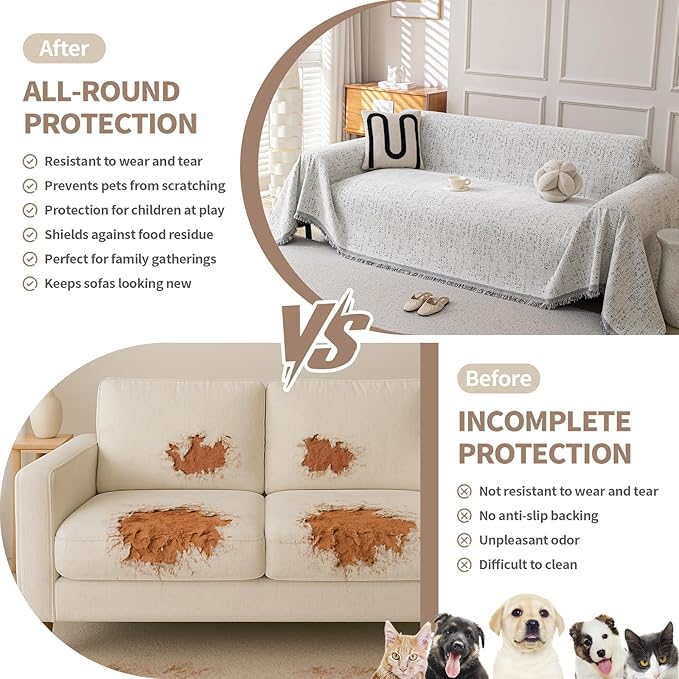 Couch Cover for Dogs, Boho Sofa Covers for 3 Cushion Couch, Chenille Slipcover - Image 3