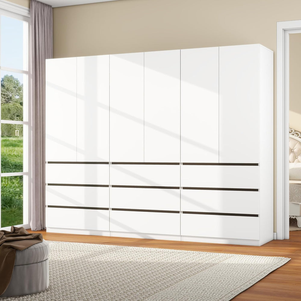 White Armoire Wardrobe Closet with 9 Drawers: 75" H x 95" W