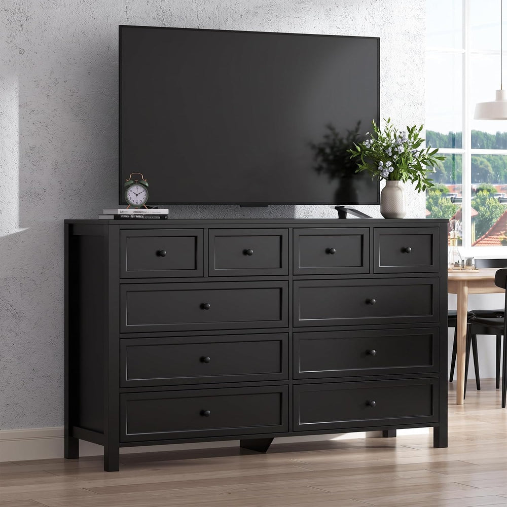 Black Dresser with 10 Drawers, Farmhouse Chest of Drawers for Bedroom
