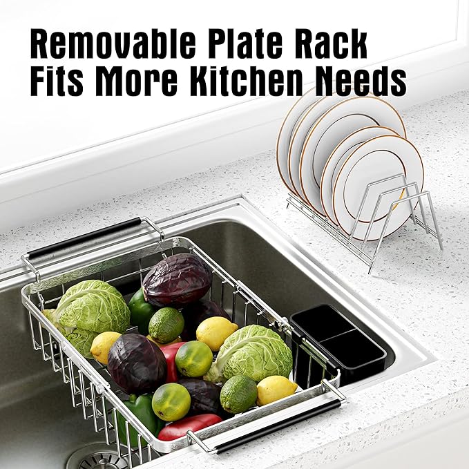 Expandable Dish Drying Rack in Sink, Stainless Steel Over The Sink Dish Drainer - Image 4