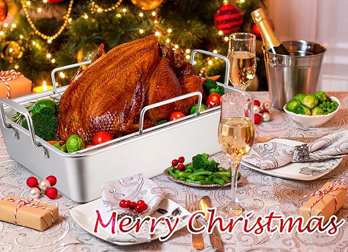 TeamFar Roasting Pan with Rack, 14 Inch Stainless Steel Turkey Roaster Lasagna - Image 7
