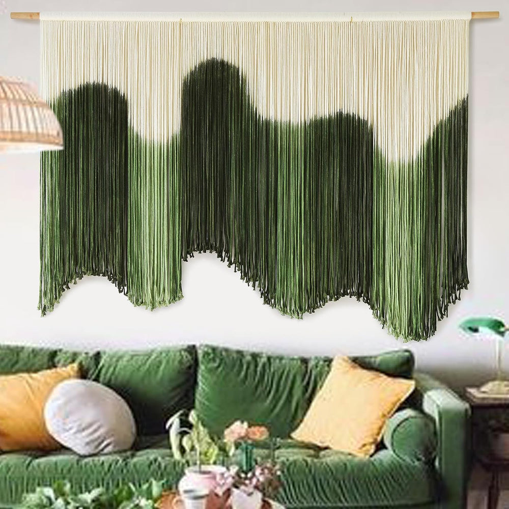 Macrame Wall Hanging Green Hand-Dyed Ombre Fiber Art Geometric 57"W*39&q...