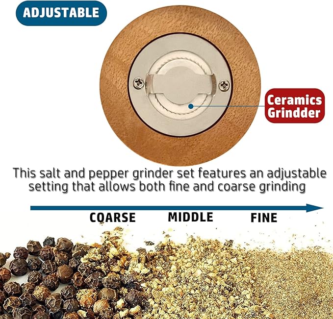 Salt and Pepper Grinder Set Hand Crank Salt and Pepper Mill Classical Wooden - Image 4