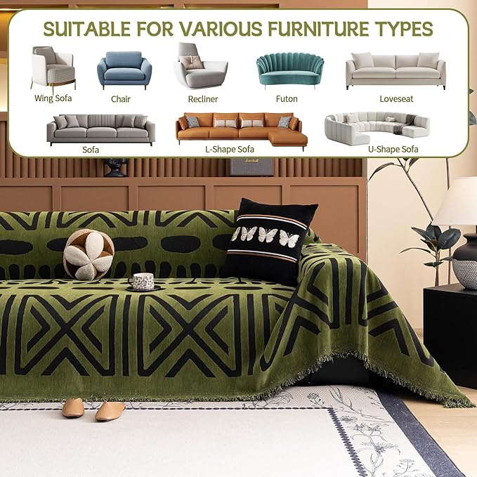 HANDONTIME Boho Couch Cover Geometric Striped Pet Covers - Image 8