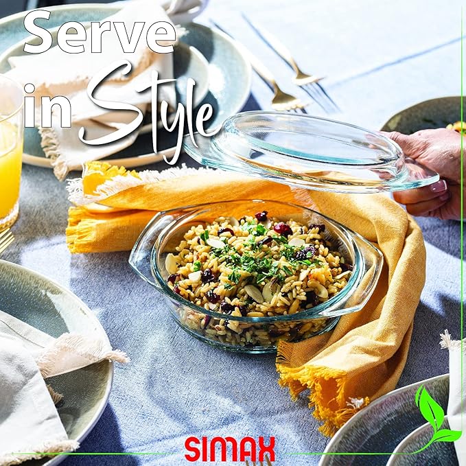 Simax Casserole Dish With Lid, 24 Ounce Round Glass Cookware, Oven and - Image 5