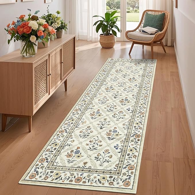 Runner Rug for Hallway Entryway 2.5x8 Farmhouse Floral Non-Slip Machine by GarveeHome