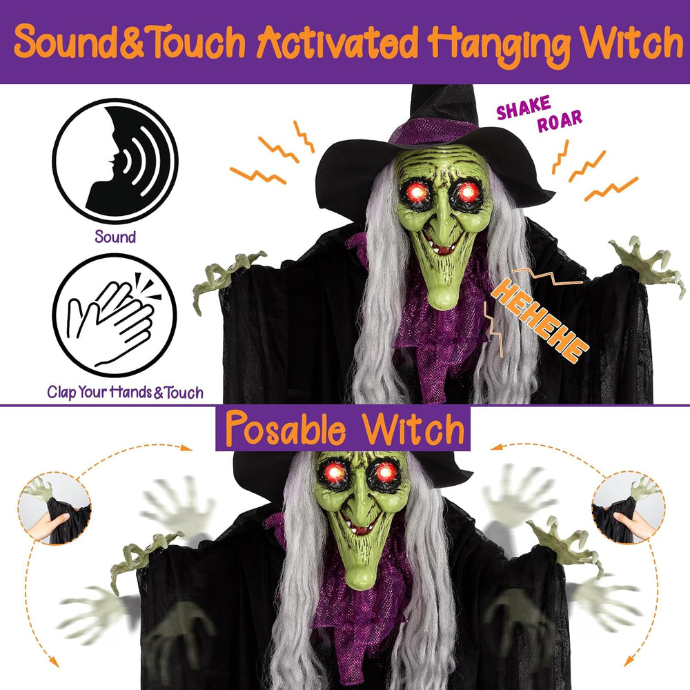 59” Halloween Hanging Animated Witch Decoration with Sound Activated
