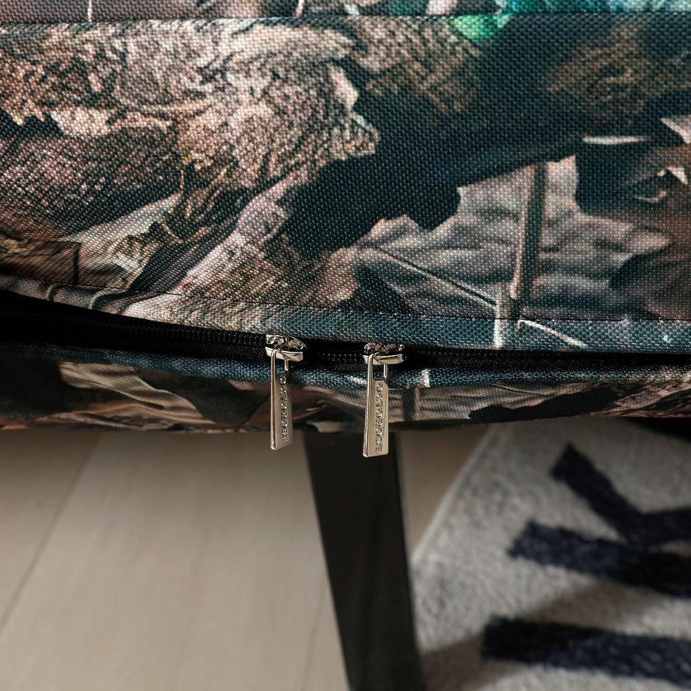 OctoRose Full Size 3 Side Zipper Linen Printing Camo Green Futon Cover Sofa D...