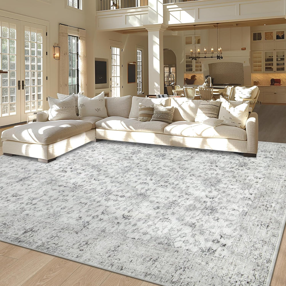 Tosuoka Area Rugs 9x12 Living Room Rug, Vintage Washable Rug Light Gray