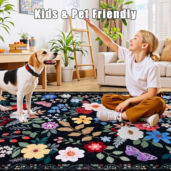 Area Rug Living Room Rugs: Floral 4x6 Washable Rug Vintage Soft Boho Non-Slip - Image 8