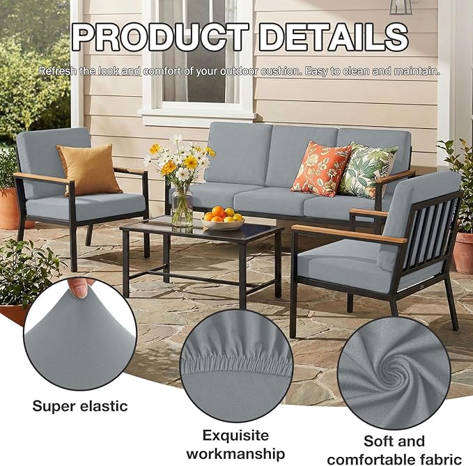 hyha 8Pcs Patio Cushion Covers, Stretch Outdoor Couch Cushion Covers Replacement - Image 3