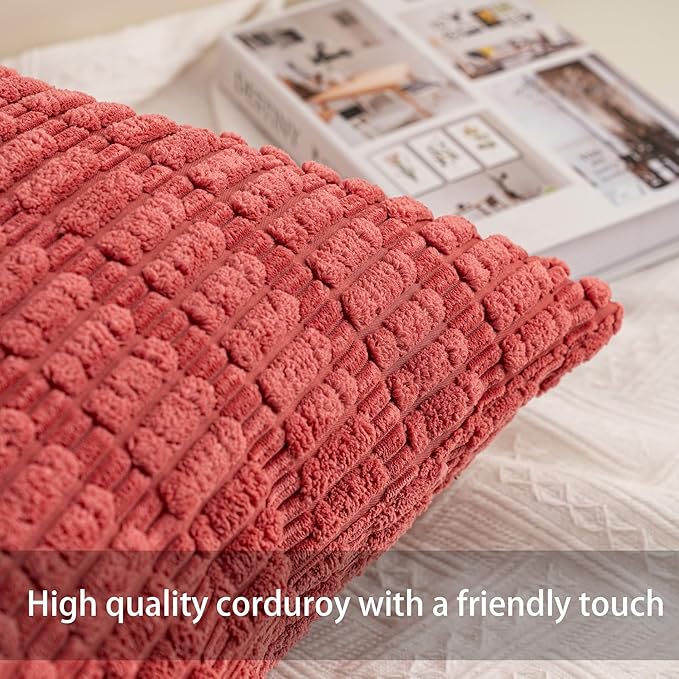 Pack of 2 Corduroy Decorative Throw Pillow Covers 18x18 InchSoft Boho Striped - Image 2