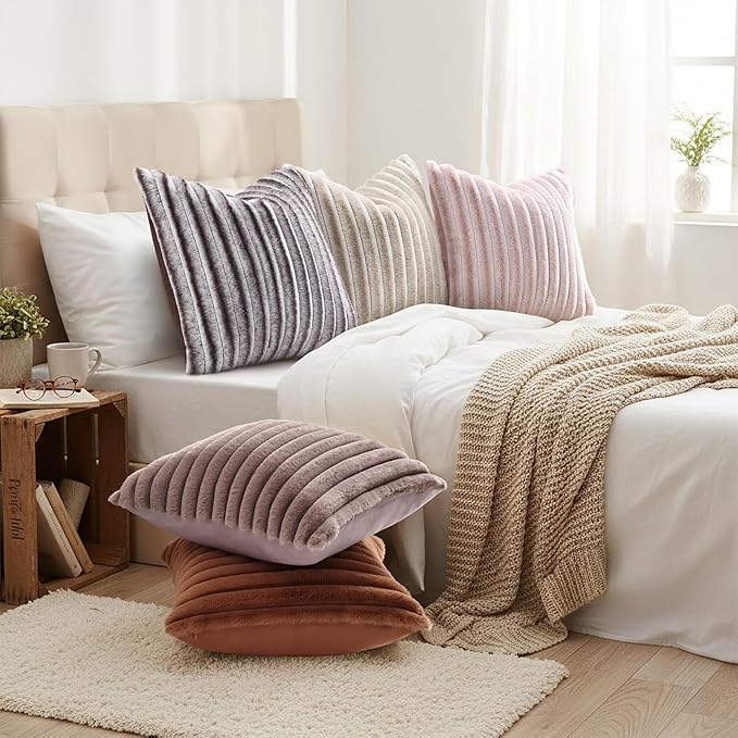 decorUhome Summer Cozy Faux Fur Throw Pillow Covers 12x20 Set of 2 Decorative - Image 6