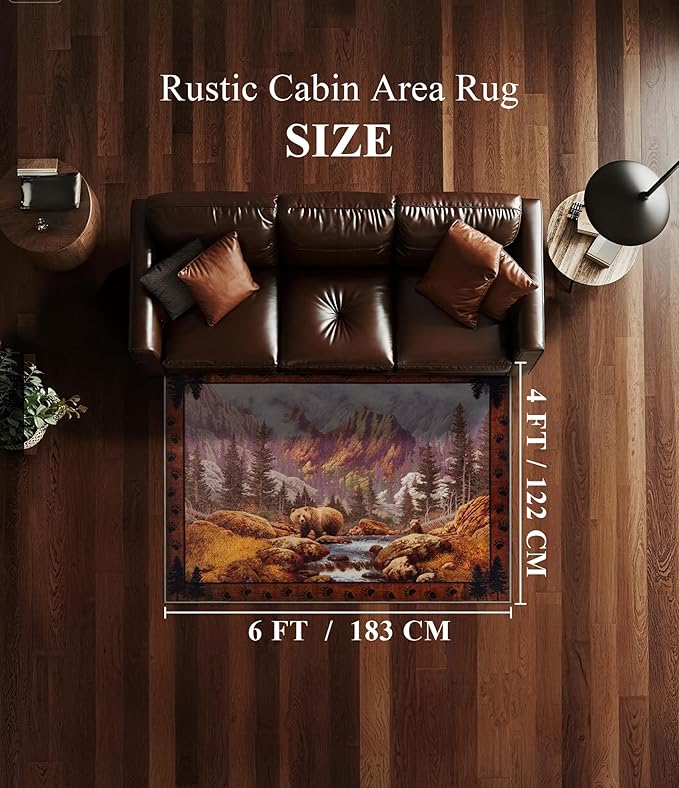 YIHOUSE Rustic Cabin Area Rug for Bedroom 4x6, Machine Washable Forest Bear Rug - Image 2