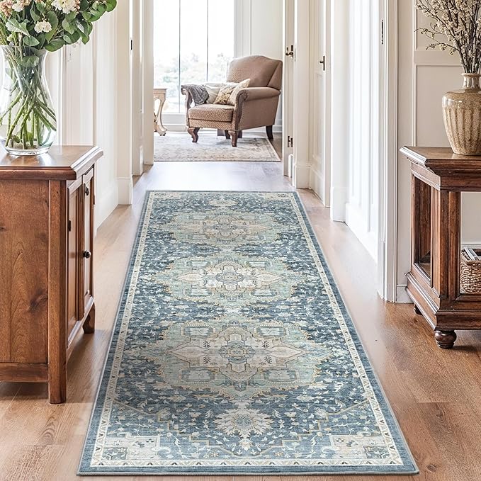 AMADA HOMEFURNISHING 2'6"x8' Washable Area Rug, Low-Profile Entryway Rug by AMADAHOMEFURNISHING
