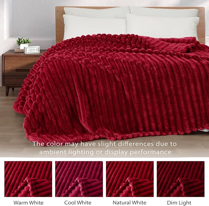 Exclusivo Mezcla Queen Size Flannel Fleece Blanket, Super Soft Striped Jacquard - Image 3
