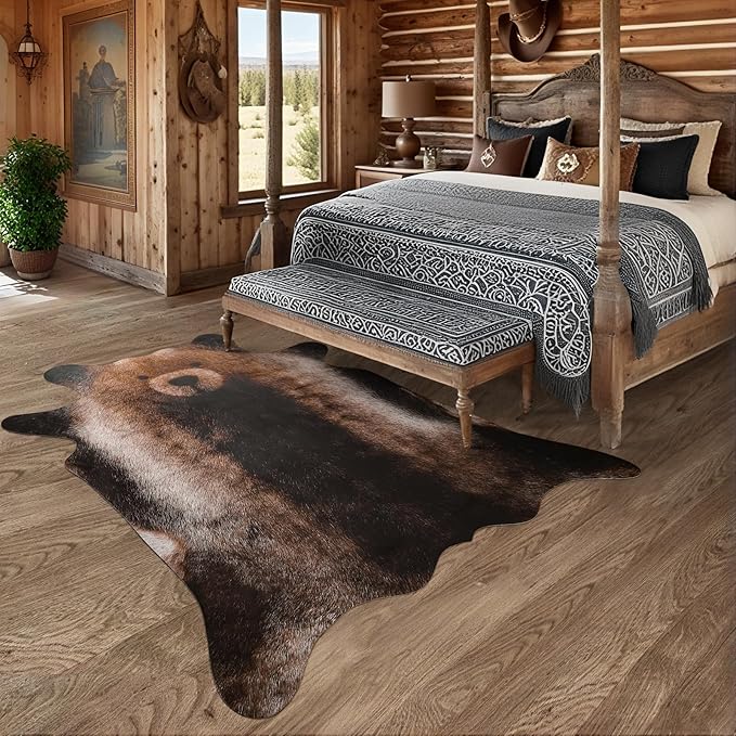 AROGAN Premium Bear Print Rug 5.2x6.2 Feet, Machine Washable Faux Fur Rug - Image 9