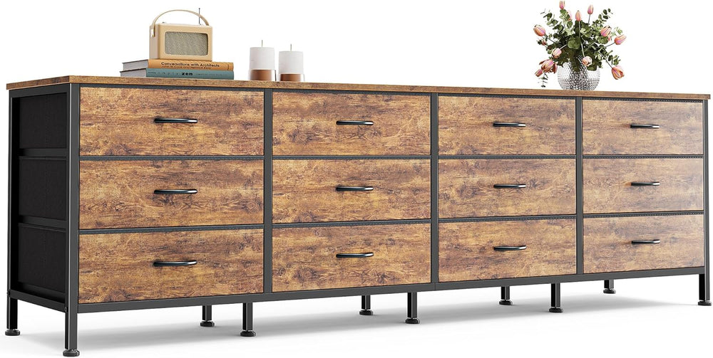Huuger 70 Inch Dresser for Bedroom, TV Stand for 65, 75, 80 Inch TV, 12 Fabri...