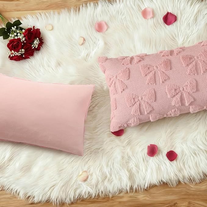 decorUhome Pink Bow Pillow Covers Set of 2 Coquette Aesthetic Cute Preppy Plush - Image 6