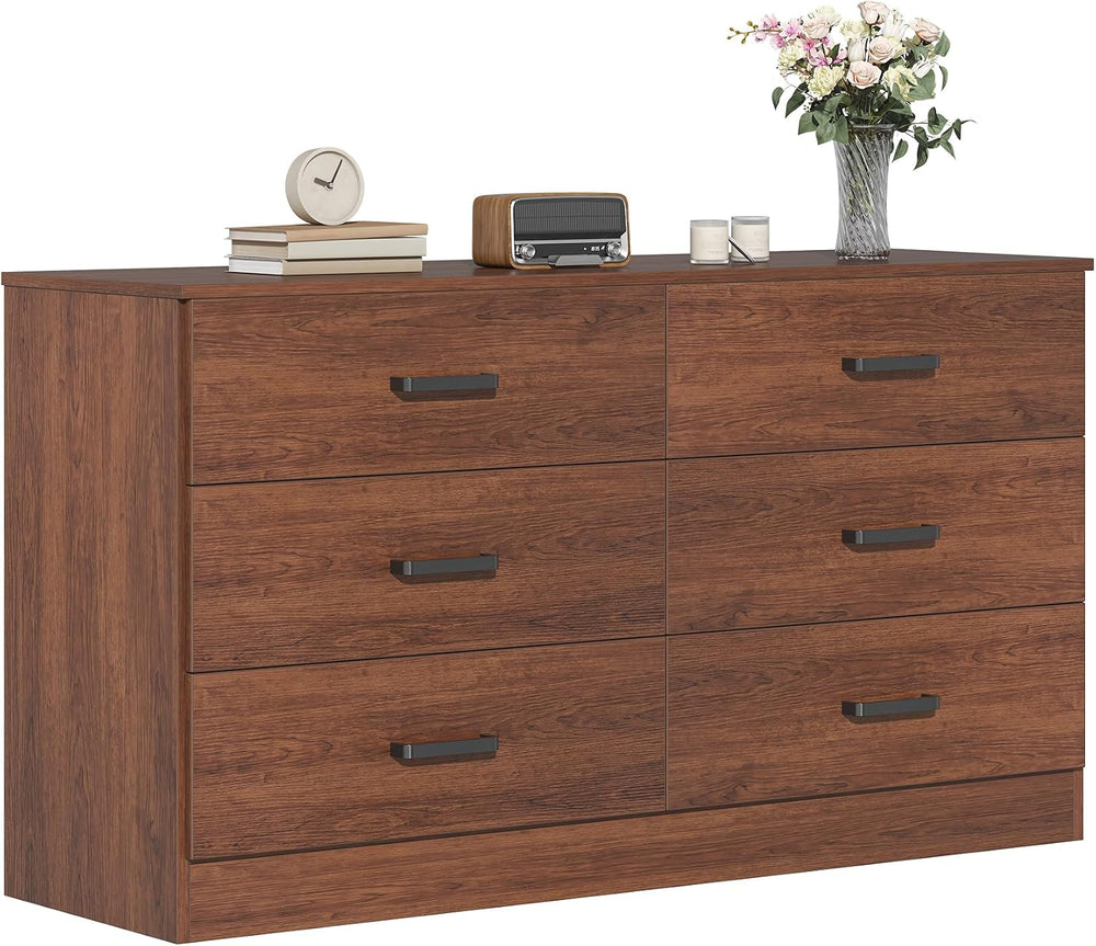 Bigbiglife Wood Dresser for Bedroom, 6 Drawer Double Dresser, Mid Century Mod...