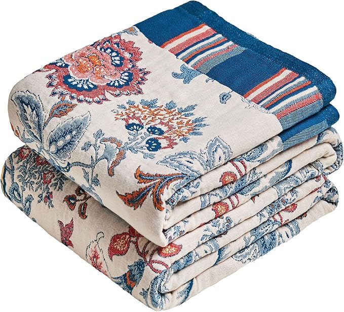 MSGKV Boho Throw Blanket 50"x60" 100% Cotton Floral Blanket by MSGKVHomeTextiles