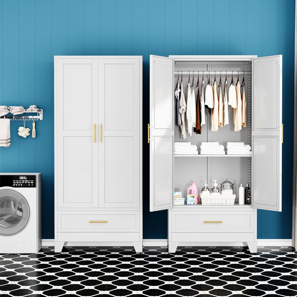 GAIOUS Metal Armoire Wardrobe Closet Cabinet with 2 Doors and Drawer, 71"