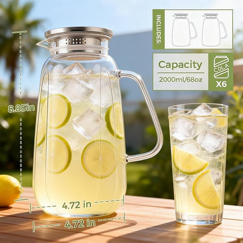 2 Pack Glass Pitcher with Lid and Handle - Image 2